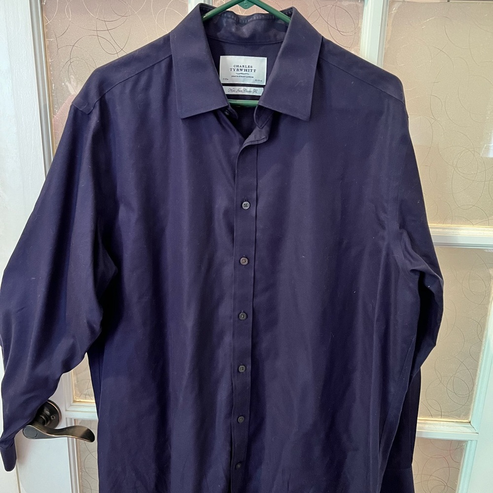 Charles Tyrwhitt navy blue button up; size:17 neck/35 sleeve